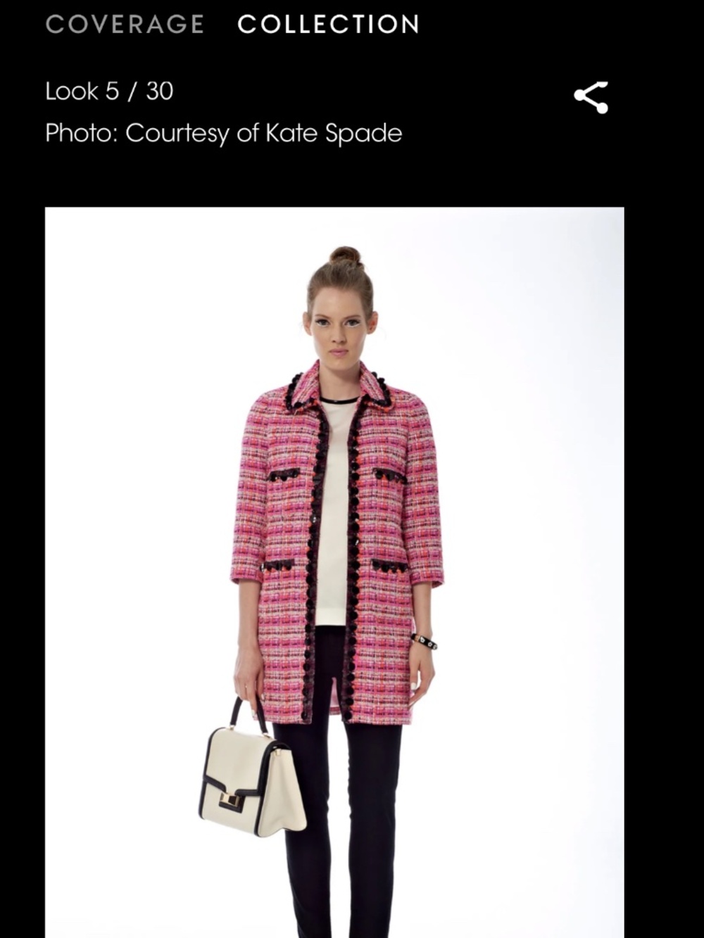 kate spade Pink Multi Tweed Pea Coat with Black Trim